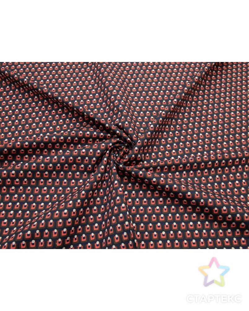 Костюмно-плательный хлопок c мелким геометрическим рисунком, шоколадно-розовый на темно-синем фоне арт. ГТ-8426-1-ГТ-38-10290-14-21-1 1