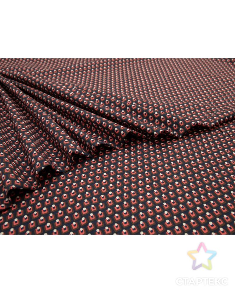 Костюмно-плательный хлопок c мелким геометрическим рисунком, шоколадно-розовый на темно-синем фоне арт. ГТ-8426-1-ГТ-38-10290-14-21-1 3