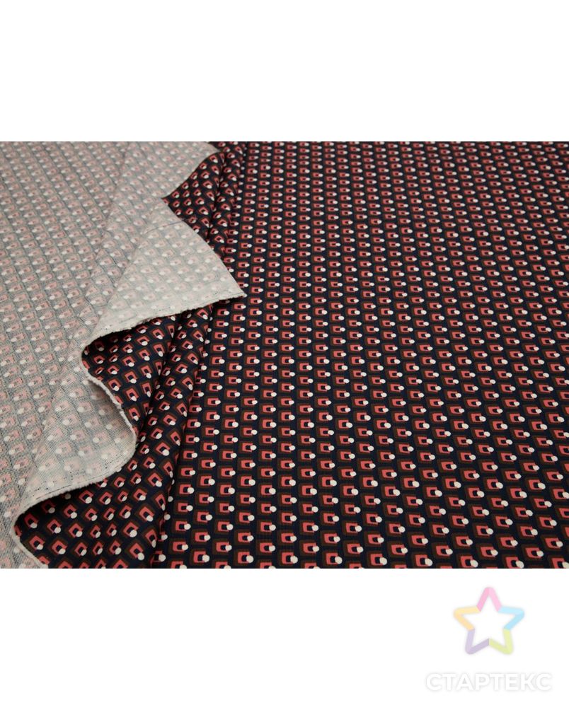 Костюмно-плательный хлопок c мелким геометрическим рисунком, шоколадно-розовый на темно-синем фоне арт. ГТ-8426-1-ГТ-38-10290-14-21-1 5