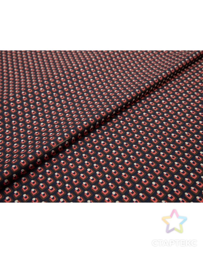 Костюмно-плательный хлопок c мелким геометрическим рисунком, шоколадно-розовый на темно-синем фоне арт. ГТ-8426-1-ГТ-38-10290-14-21-1 6