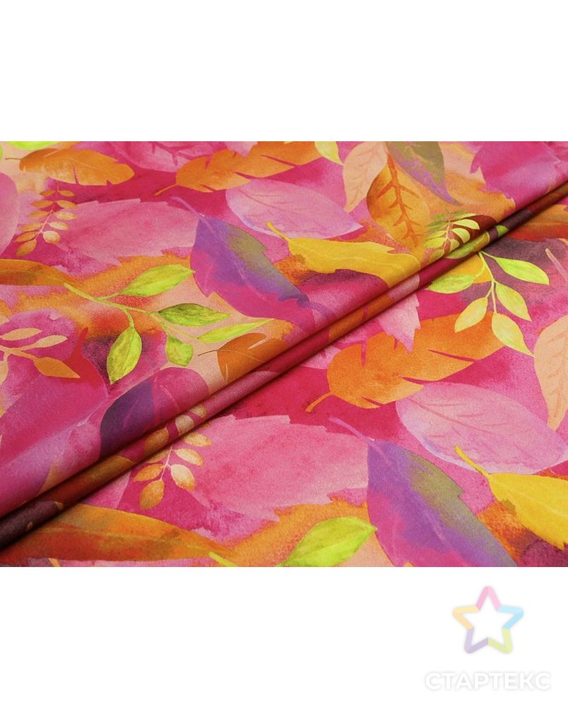 Рубашечно-плательный хлопок с рисунком "Яркие листья", в оранжево-розовом цвете арт. ГТ-8750-1-ГТ-38-10657-11-21-1 2