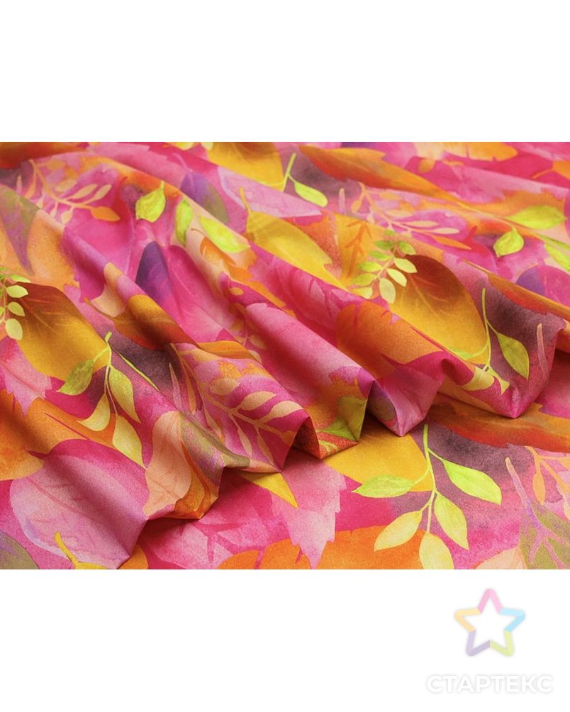 Рубашечно-плательный хлопок с рисунком "Яркие листья", в оранжево-розовом цвете арт. ГТ-8750-1-ГТ-38-10657-11-21-1 3