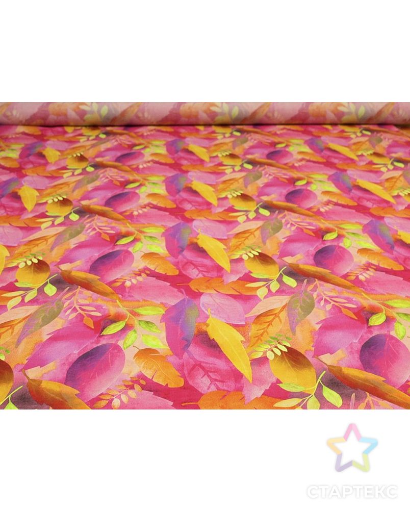 Рубашечно-плательный хлопок с рисунком "Яркие листья", в оранжево-розовом цвете арт. ГТ-8750-1-ГТ-38-10657-11-21-1 4