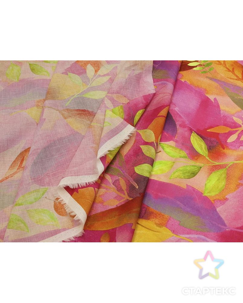 Рубашечно-плательный хлопок с рисунком "Яркие листья", в оранжево-розовом цвете арт. ГТ-8750-1-ГТ-38-10657-11-21-1 5