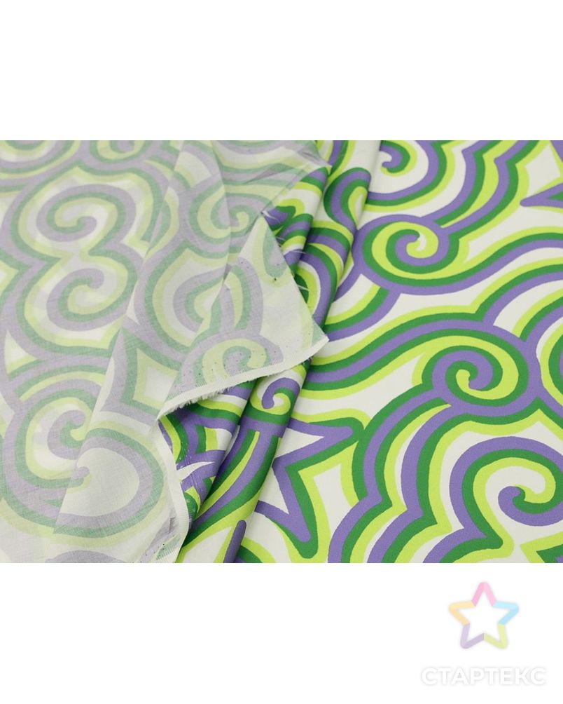 Рубашечно-плательный хлопок с рисунком "Завитушки", в сиренево-зеленом цвете арт. ГТ-8778-1-ГТ-38-10674-8-21-1 5