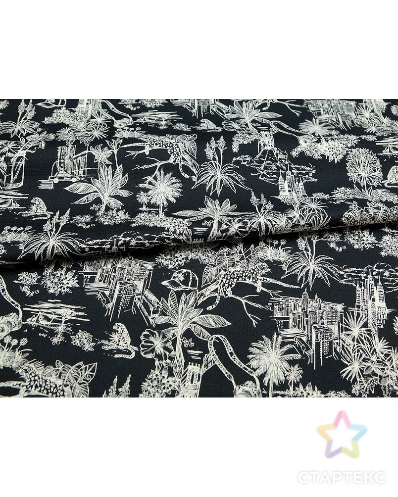 Хлопковая ткань с рисунком городские джунгли, черный фон арт. ГТ-5093-1-ГТ-38-6757-2-37-1 1