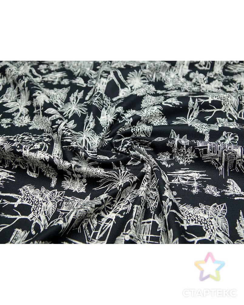 Хлопковая ткань с рисунком городские джунгли, черный фон арт. ГТ-5093-1-ГТ-38-6757-2-37-1 4