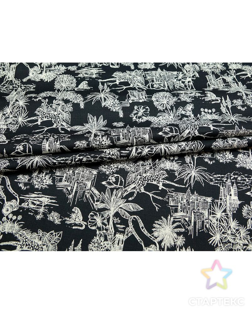 Хлопковая ткань с рисунком городские джунгли, черный фон арт. ГТ-5093-1-ГТ-38-6757-2-37-1 5