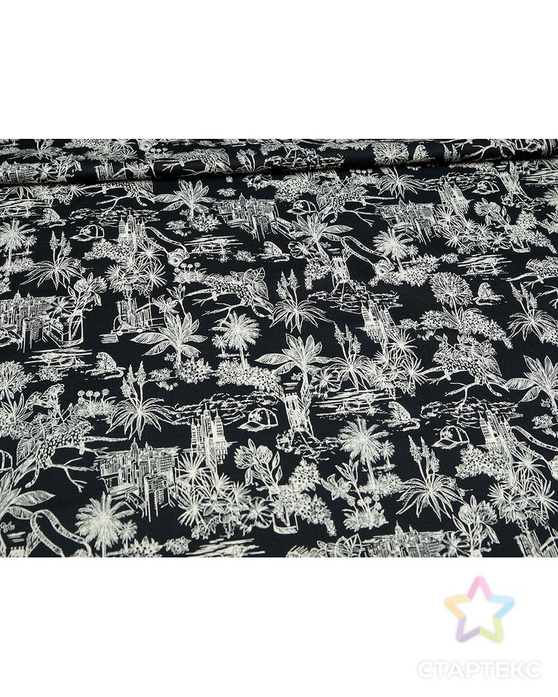 Хлопковая ткань с рисунком городские джунгли, черный фон арт. ГТ-5093-1-ГТ-38-6757-2-37-1 6
