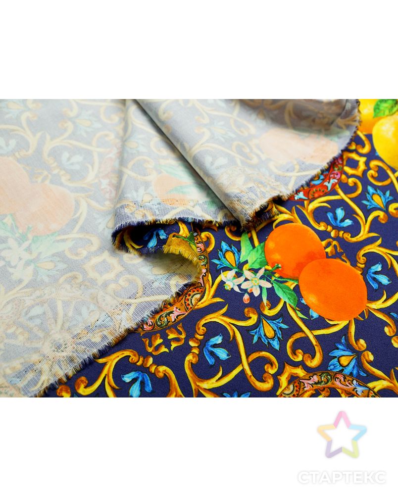 Хлопок костюмно-плательный с принтом "вензеля и апельсины" на синем фоне арт. ГТ-5114-1-ГТ-38-6789-2-21-1 4