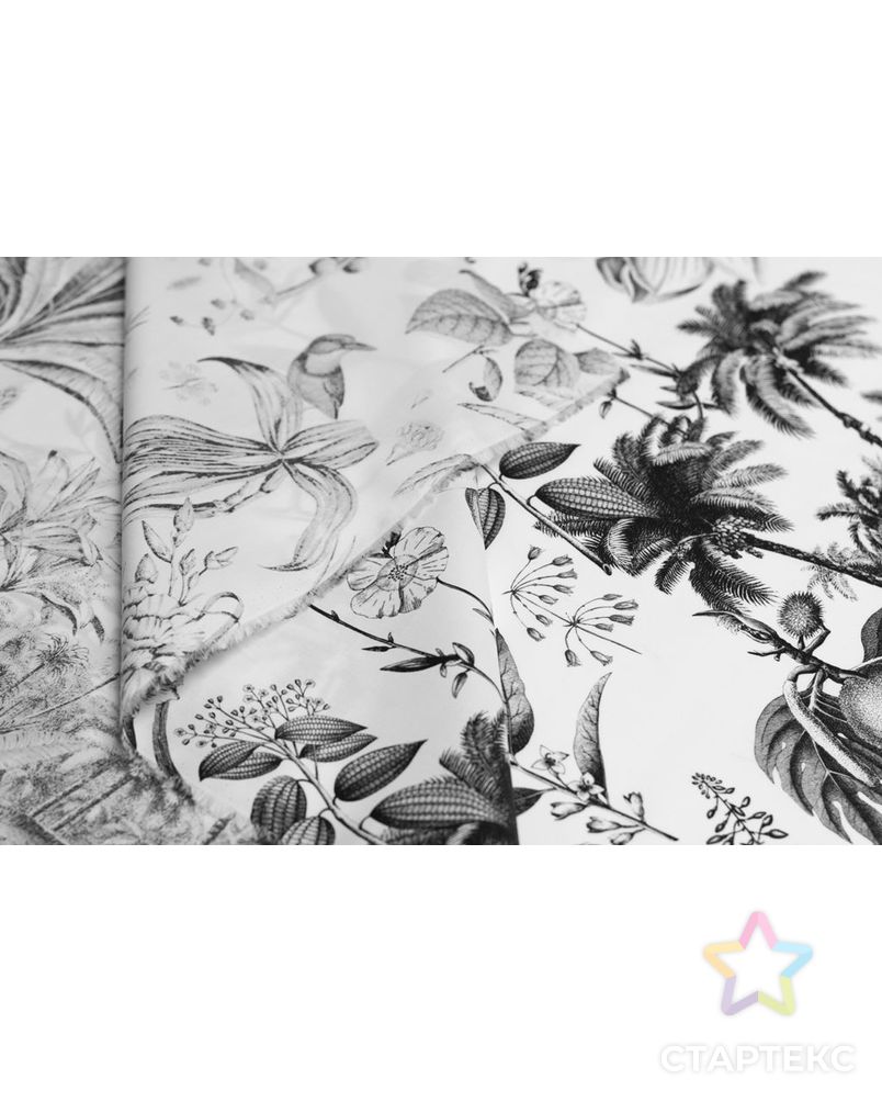 Блузочно-плательный хлопок с рисунком "Джунгли", черно-белый цвет арт. ГТ-5845-1-ГТ-38-7545-10-37-1