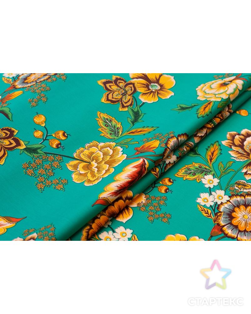 Блузочно-плательный хлопок с яркими цветами на бирюзовом фоне арт. ГТ-6053-1-ГТ-38-7794-10-21-1