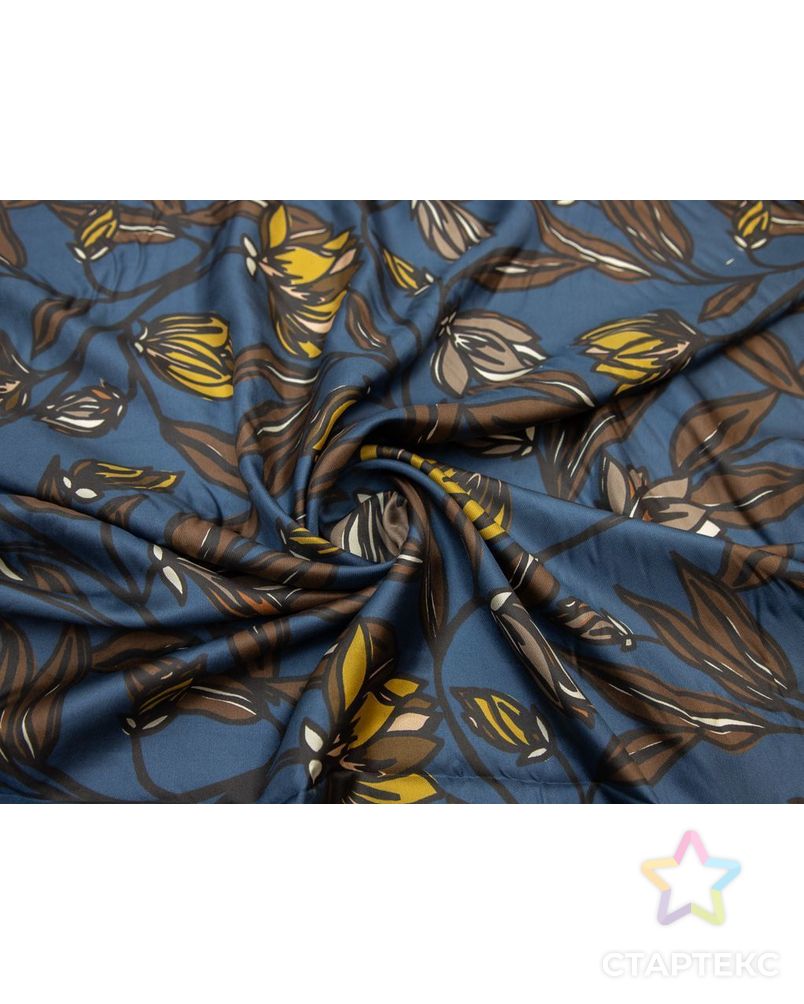 Блузочно-плательный шелк твил с рисунком "Цветы" на синем фоне и бордюром с одной стороны арт. ГТ-8370-1-ГТ-39-10213-10-21-1 1
