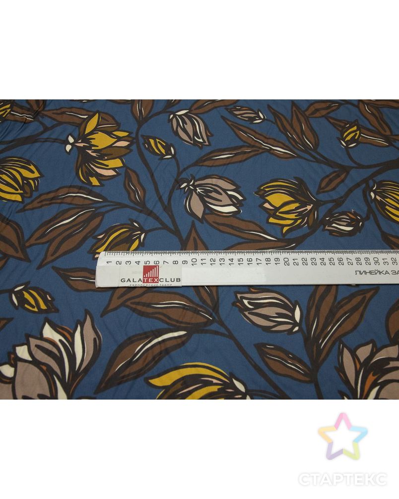 Блузочно-плательный шелк твил с рисунком "Цветы" на синем фоне и бордюром с одной стороны арт. ГТ-8370-1-ГТ-39-10213-10-21-1 7