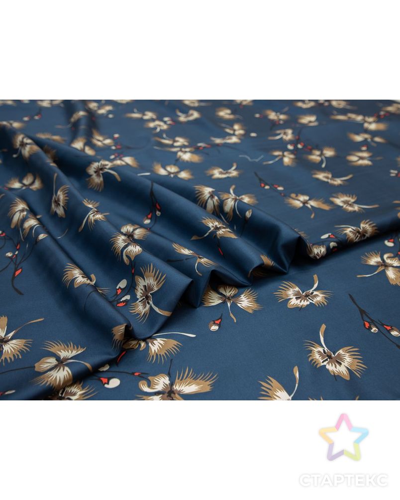 Блузочно-плательный шелк твил с рисунком "Веточки вербы" на синем фоне арт. ГТ-8371-1-ГТ-39-10218-11-21-1 3