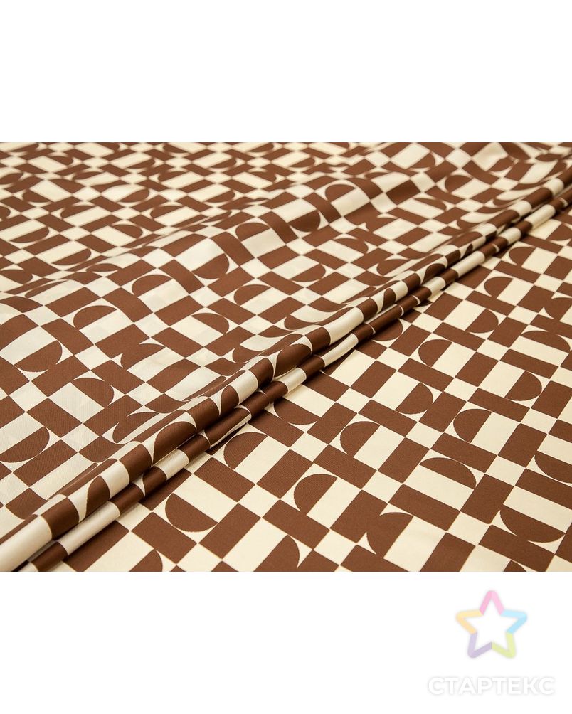 Блузочно-плательный шелк твил с геометрическим рисунком, цвет шоколадно-белый арт. ГТ-8373-1-ГТ-39-10220-14-21-1 2