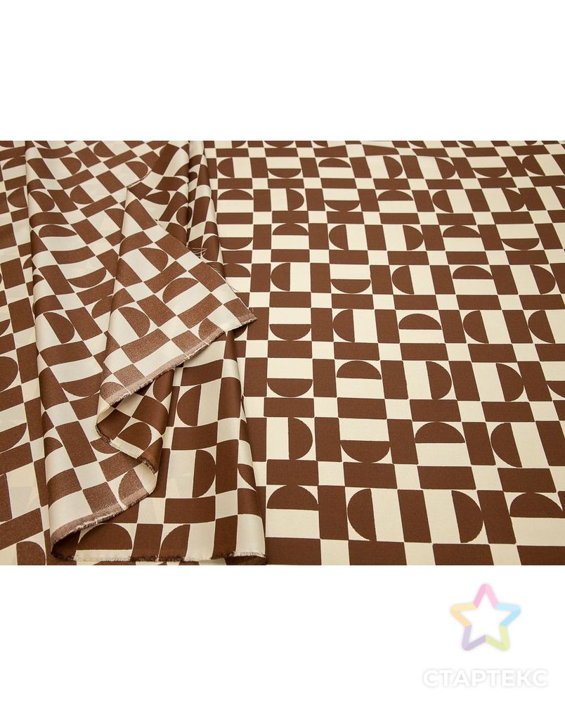 Блузочно-плательный шелк твил с геометрическим рисунком, цвет шоколадно-белый арт. ГТ-8373-1-ГТ-39-10220-14-21-1 5