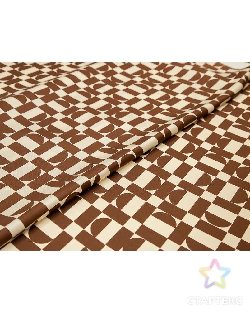 Блузочно-плательный шелк твил с геометрическим рисунком, цвет шоколадно-белый арт. ГТ-8373-1-ГТ-39-10220-14-21-1 6