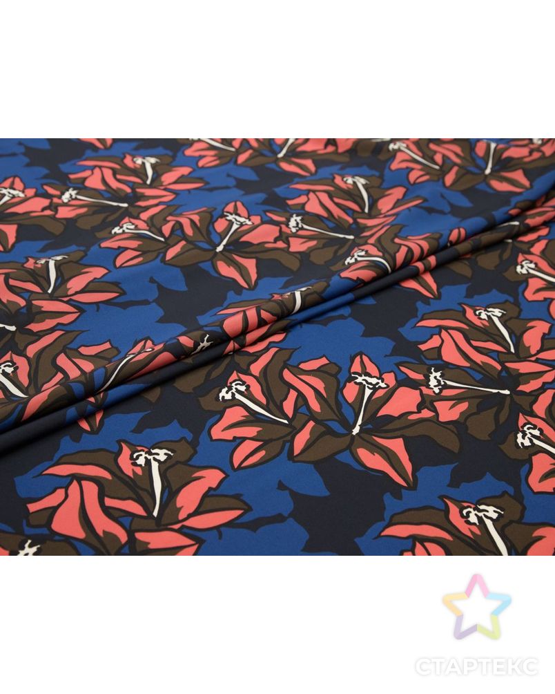 Шелковый креп блузочно-плательный с рисунком "Шоколадно-розовые цветы" на синем фоне арт. ГТ-8397-1-ГТ-39-10270-10-21-1 2