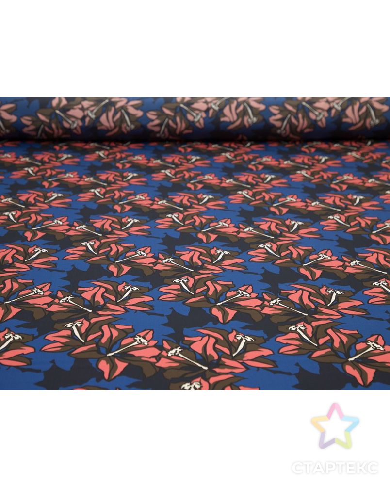 Шелковый креп блузочно-плательный с рисунком "Шоколадно-розовые цветы" на синем фоне арт. ГТ-8397-1-ГТ-39-10270-10-21-1 4