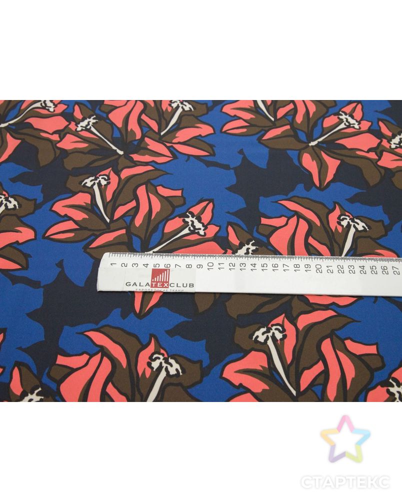 Шелковый креп блузочно-плательный с рисунком "Шоколадно-розовые цветы" на синем фоне арт. ГТ-8397-1-ГТ-39-10270-10-21-1 7