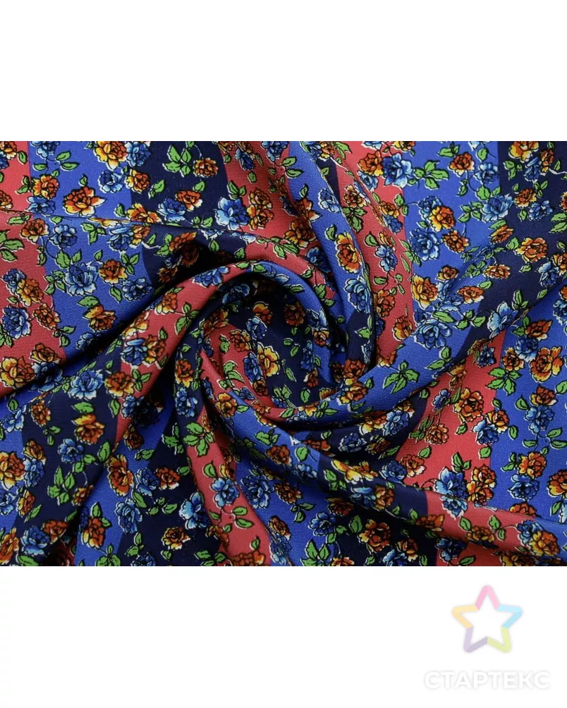 Блузочно-плательный шелк креповый "Розочки" на полосатом фоне арт. ГТ-8906-1-ГТ-39-10771-10-21-1 - рис. 1