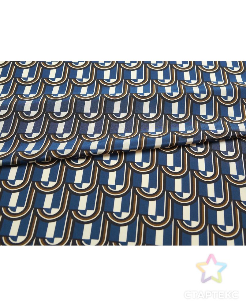 Блузочно-плательный шелк с рисунком "геометрия", в синих цветах арт. ГТ-5674-1-ГТ-39-7412-2-21-1