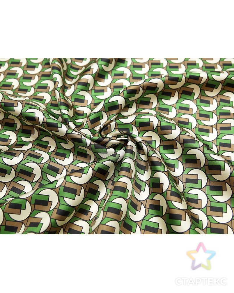 Блузочно-плательный шелк-твил с геометрическим рисунком и бордюром, цвет коричнево-зеленый арт. ГТ-5668-1-ГТ-39-7413-2-21-1 6