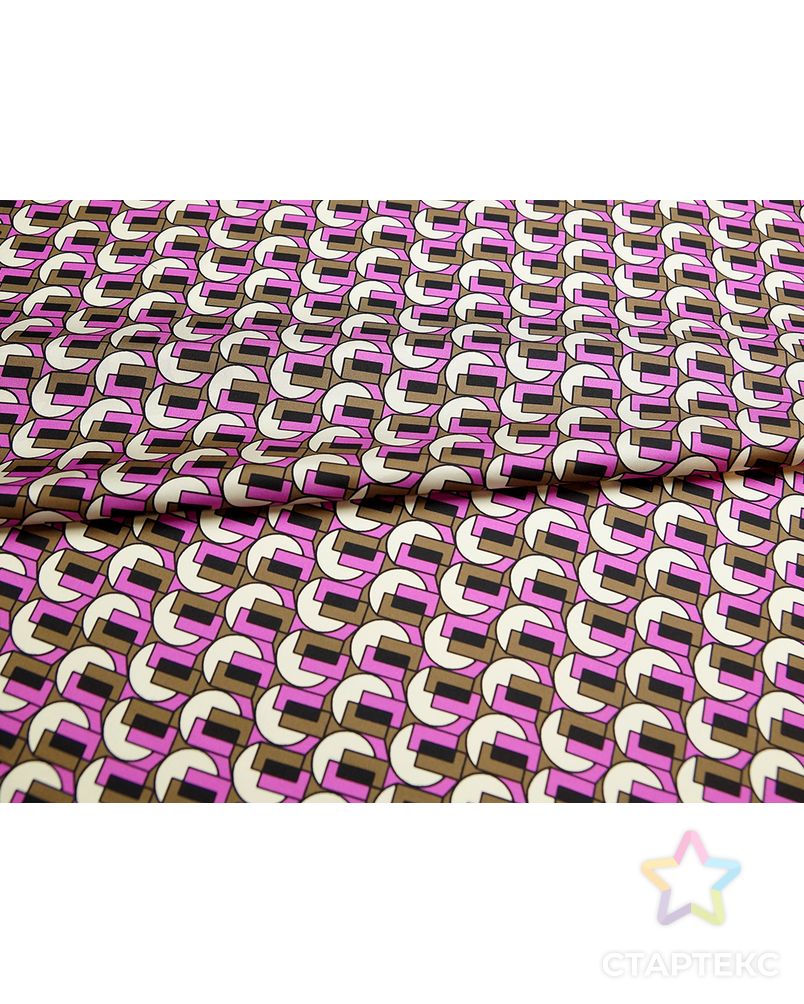 Блузочно-плательный шелк-твил с геометрическим рисунком и бордюром, цвет коричнево-розовый арт. ГТ-5669-1-ГТ-39-7415-2-21-1 1