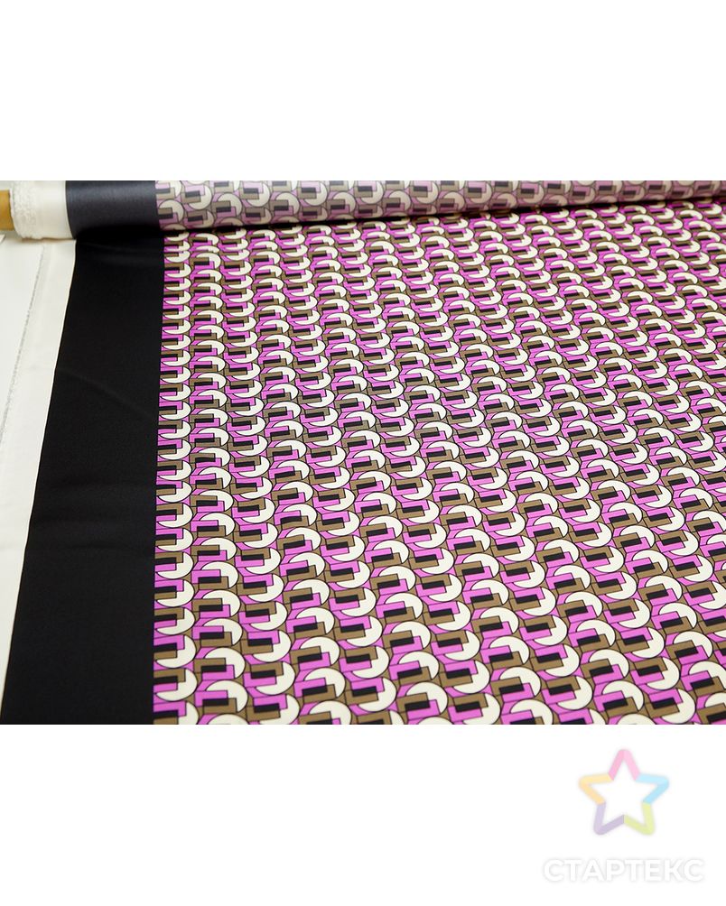 Блузочно-плательный шелк-твил с геометрическим рисунком и бордюром, цвет коричнево-розовый арт. ГТ-5669-1-ГТ-39-7415-2-21-1 2