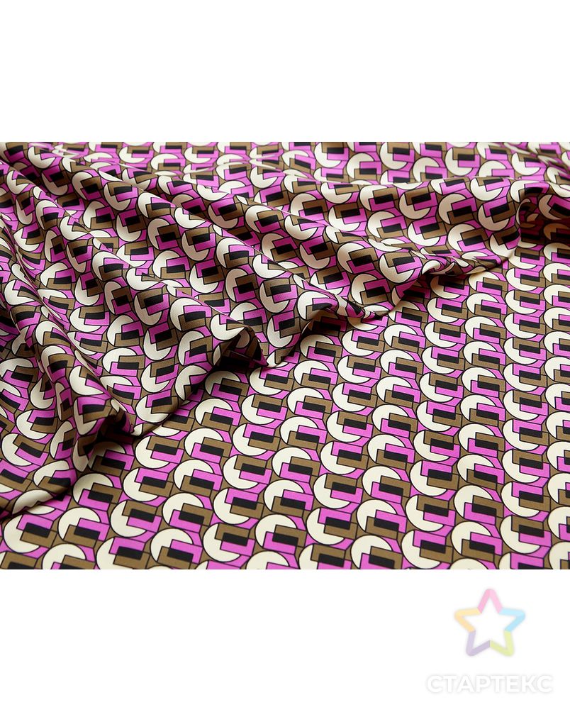Блузочно-плательный шелк-твил с геометрическим рисунком и бордюром, цвет коричнево-розовый арт. ГТ-5669-1-ГТ-39-7415-2-21-1 3