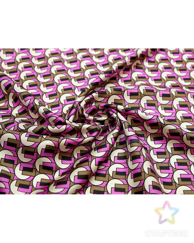 Блузочно-плательный шелк-твил с геометрическим рисунком и бордюром, цвет коричнево-розовый арт. ГТ-5669-1-ГТ-39-7415-2-21-1 5