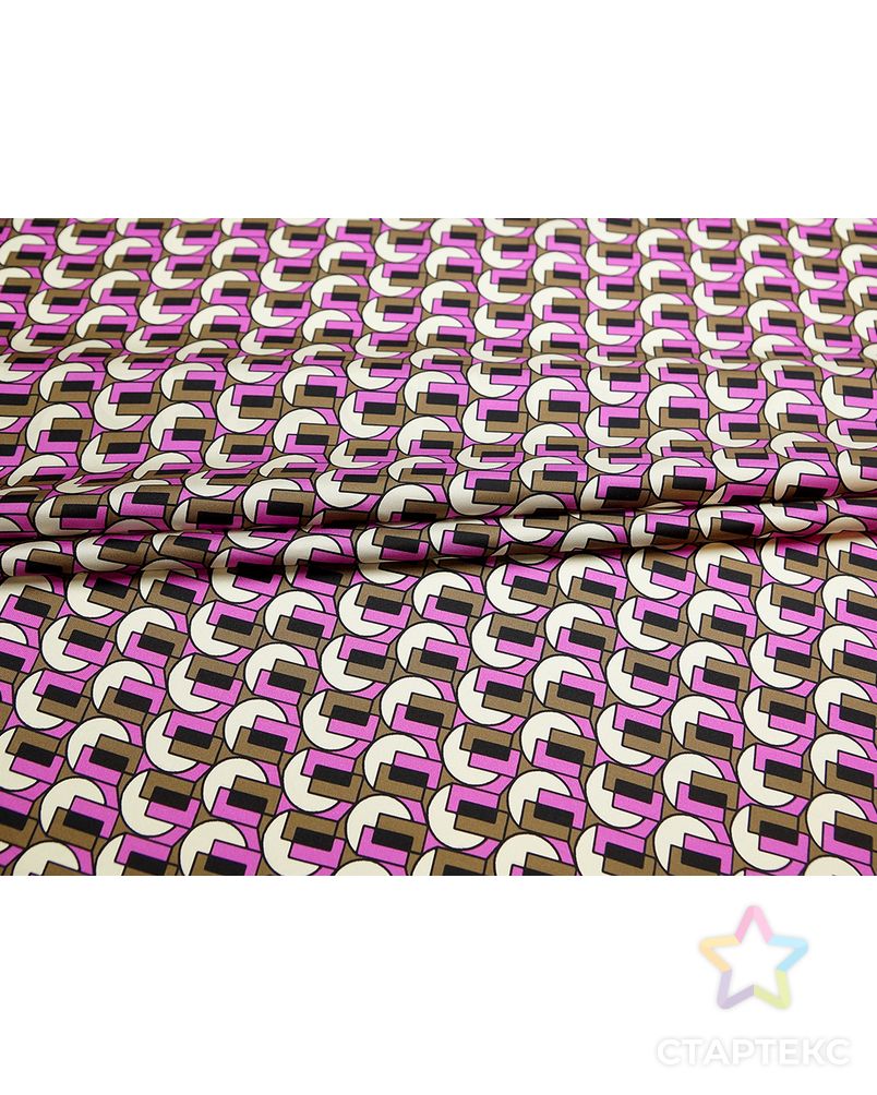 Блузочно-плательный шелк-твил с геометрическим рисунком и бордюром, цвет коричнево-розовый арт. ГТ-5669-1-ГТ-39-7415-2-21-1 6