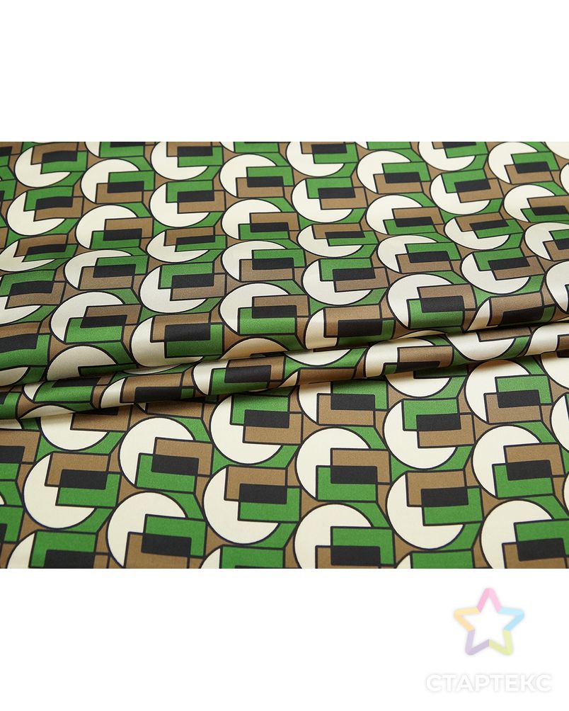 Блузочно-плательный шелк-твил с геометрическим рисунком, цвет коричнево-зеленый арт. ГТ-5670-1-ГТ-39-7416-2-21-1 1