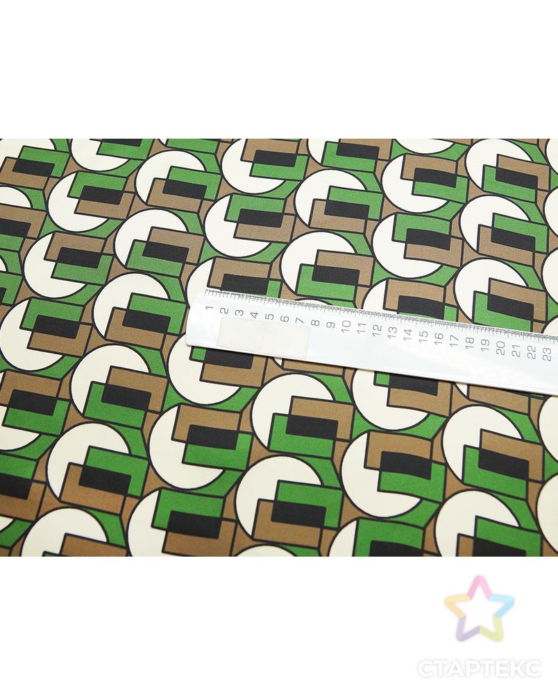 Блузочно-плательный шелк-твил с геометрическим рисунком, цвет коричнево-зеленый арт. ГТ-5670-1-ГТ-39-7416-2-21-1 2