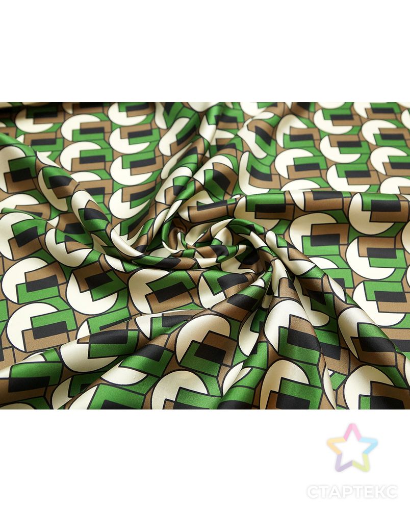 Блузочно-плательный шелк-твил с геометрическим рисунком, цвет коричнево-зеленый арт. ГТ-5670-1-ГТ-39-7416-2-21-1