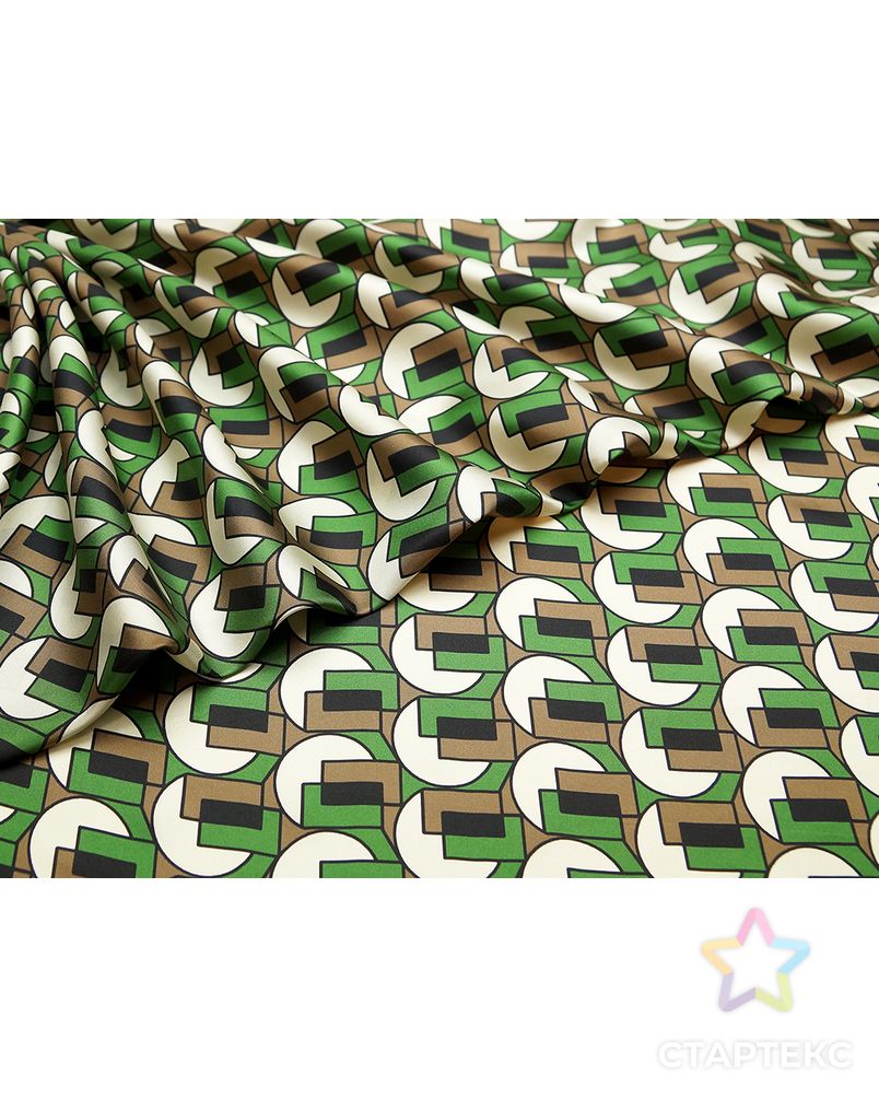 Блузочно-плательный шелк-твил с геометрическим рисунком, цвет коричнево-зеленый арт. ГТ-5670-1-ГТ-39-7416-2-21-1 5