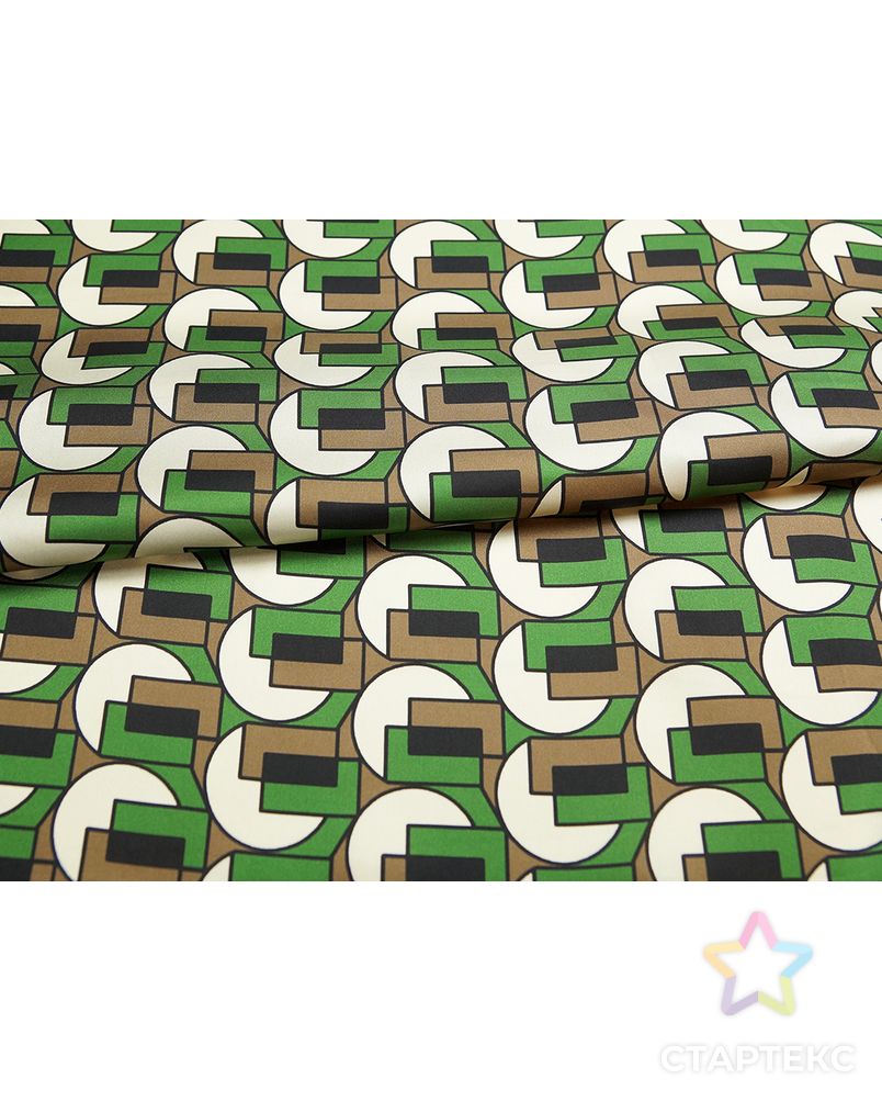 Блузочно-плательный шелк-твил с геометрическим рисунком, цвет коричнево-зеленый арт. ГТ-5670-1-ГТ-39-7416-2-21-1 6