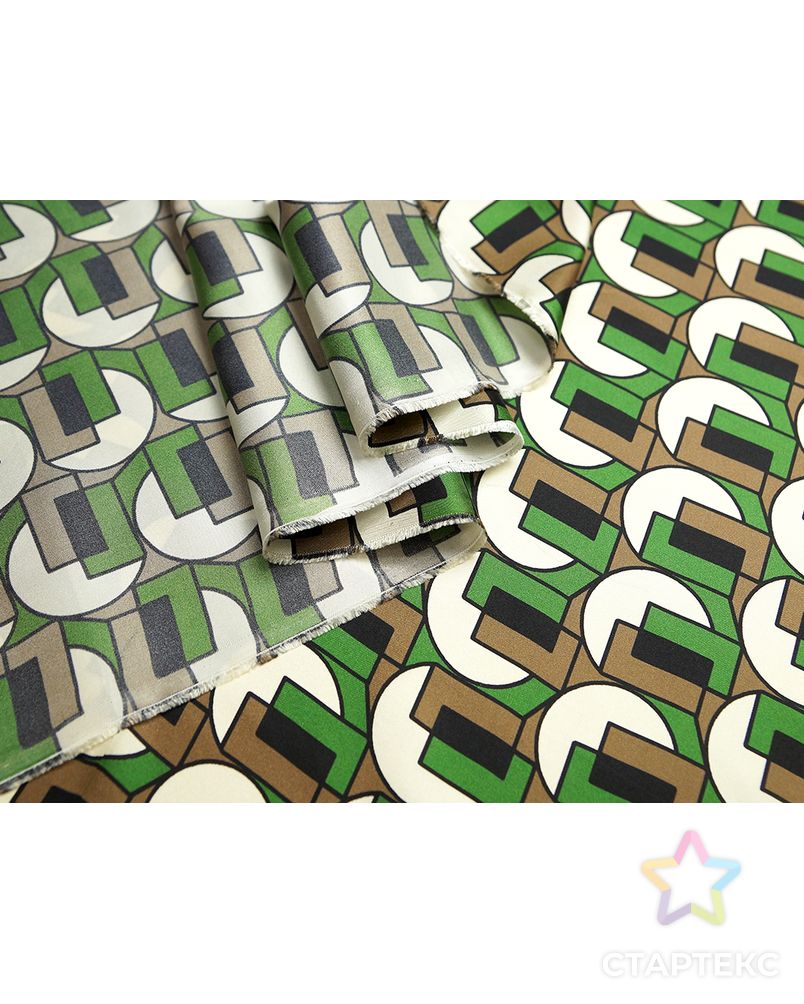 Блузочно-плательный шелк-твил с геометрическим рисунком, цвет коричнево-зеленый арт. ГТ-5670-1-ГТ-39-7416-2-21-1 7
