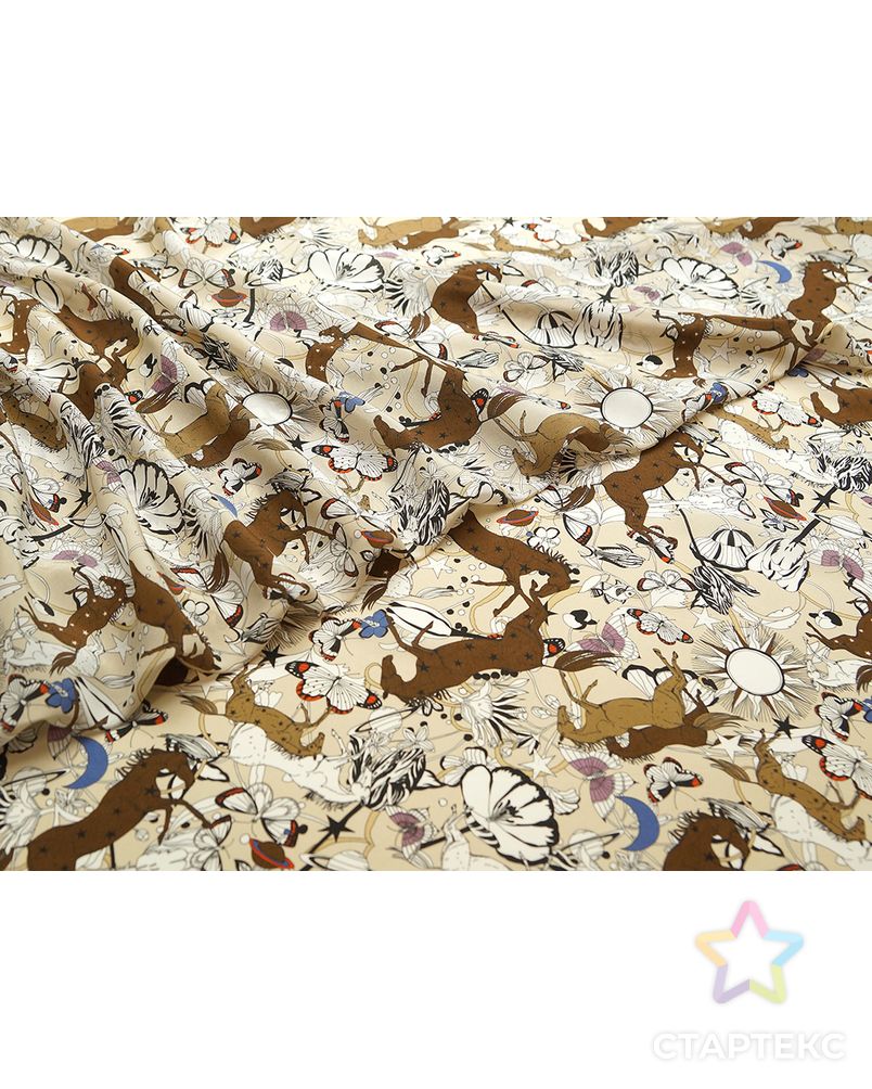 Блузочный шелк с "лошади и цветы", в коричневых тонах арт. ГТ-5682-1-ГТ-39-7425-2-21-1