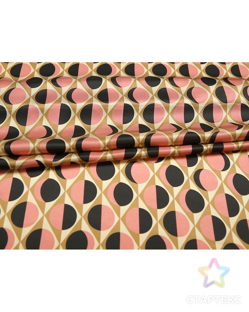 Блузочный шелк с рисунком "круги в ромбах" , розово-коричневый цвет арт. ГТ-5689-1-ГТ-39-7426-14-21-1