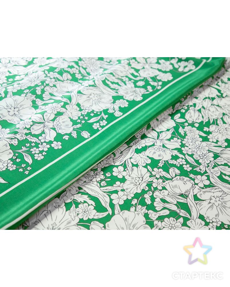 Купонный шелк зеленого цвета с цветочным принтом, раппорт 0,75м арт. ГТ-7747-1-ГТ-39-9583-10-10-1 2