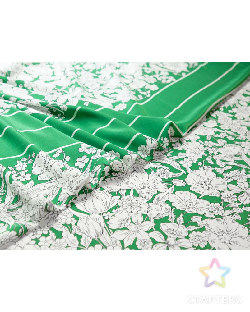 Купонный шелк зеленого цвета с цветочным принтом, раппорт 0,75м арт. ГТ-7747-1-ГТ-39-9583-10-10-1 3