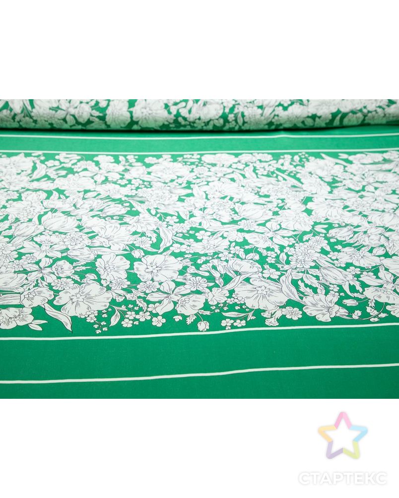 Купонный шелк зеленого цвета с цветочным принтом, раппорт 0,75м арт. ГТ-7747-1-ГТ-39-9583-10-10-1 4