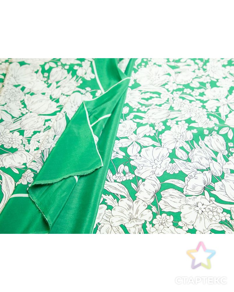 Купонный шелк зеленого цвета с цветочным принтом, раппорт 0,75м арт. ГТ-7747-1-ГТ-39-9583-10-10-1 5