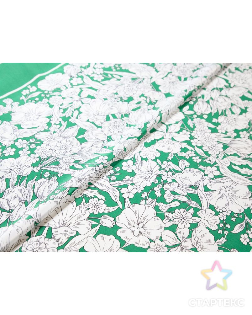 Купонный шелк зеленого цвета с цветочным принтом, раппорт 0,75м арт. ГТ-7747-1-ГТ-39-9583-10-10-1 6