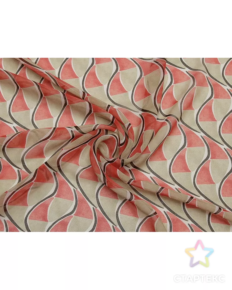 Принтованный шифон "В красно-бежевых оттенках" арт. ГТ-9593-1-ГТ42-11467-2-21-1 - рис. 1