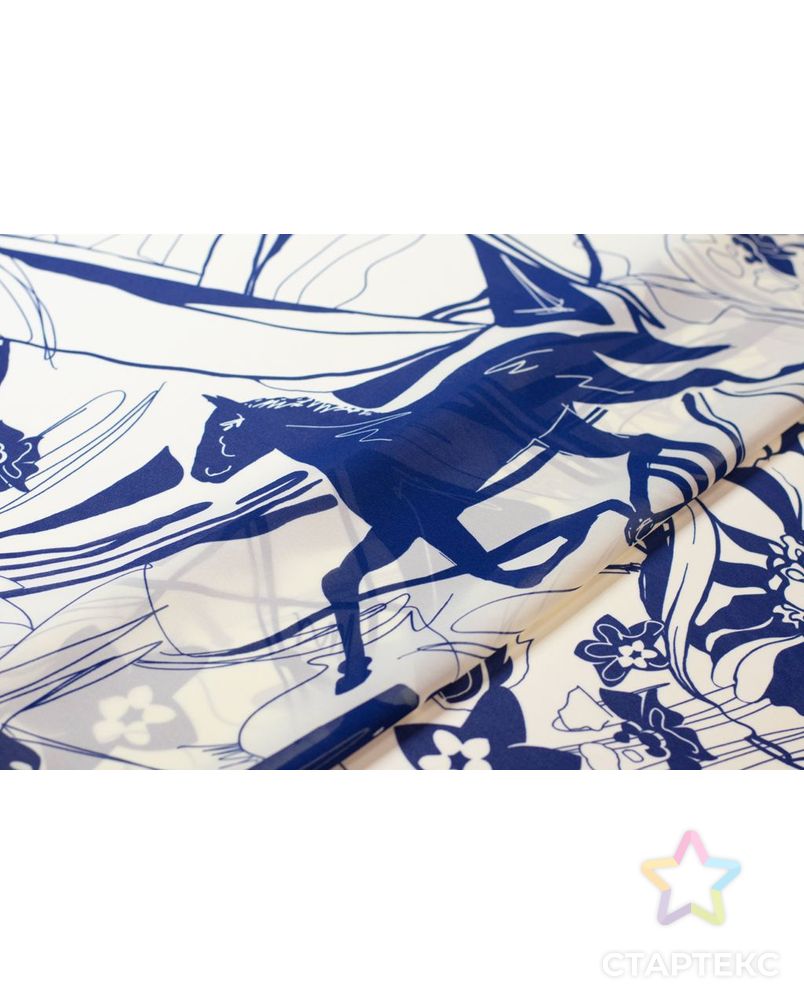 Шифон блузочно-плательный с абстрактным рисунком "Лошади", сине-белый цвет арт. ГТ-6061-1-ГТ-42-7805-2-21-1 7