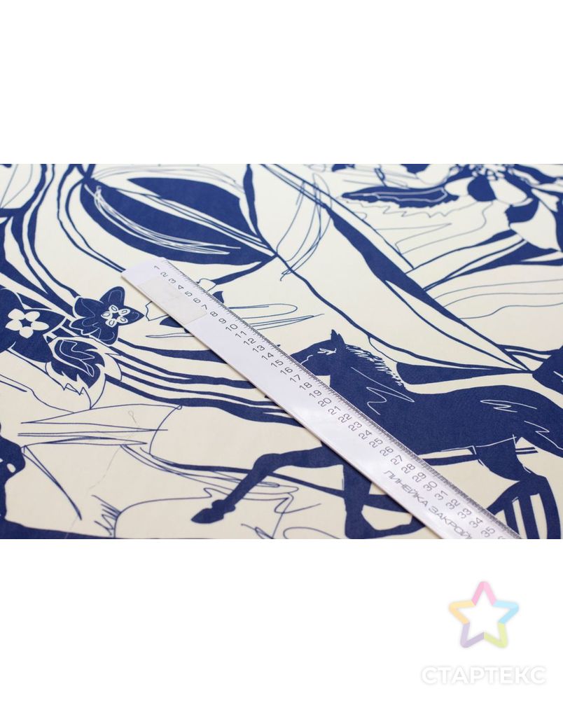 Шифон блузочно-плательный с абстрактным рисунком "Лошади", сине-белый цвет арт. ГТ-6061-1-ГТ-42-7805-2-21-1 8