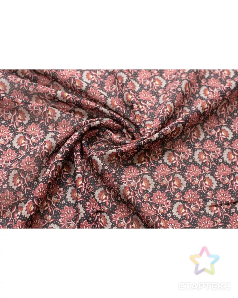 Шифон блузочно-плательный с рисунком "Сказочные цветы", в коричневых тонах арт. ГТ-6092-1-ГТ-42-7847-10-21-1 - рис. 2